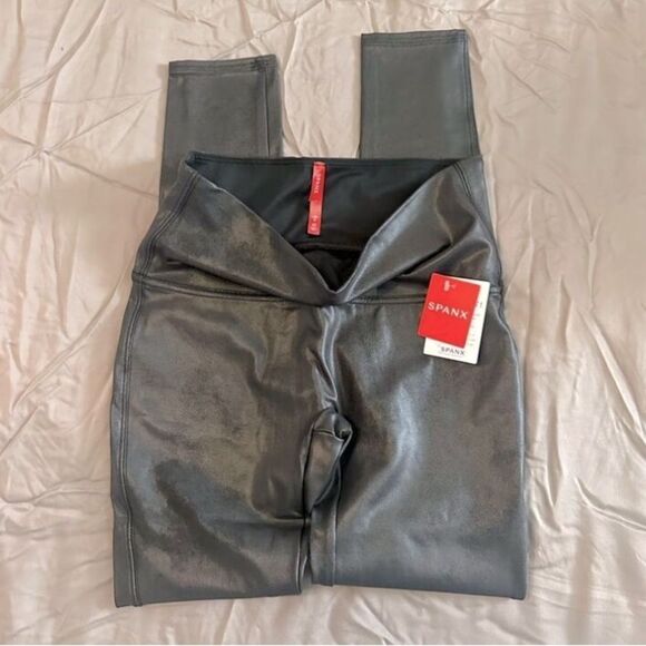 SPANX Womens Solid Pullon Leather Leggings Black Size Large - Picture 1 of 6